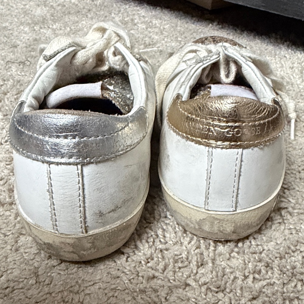 Golden Goose White and Silver Glitter Star Sneakers - Picture 6 of 7